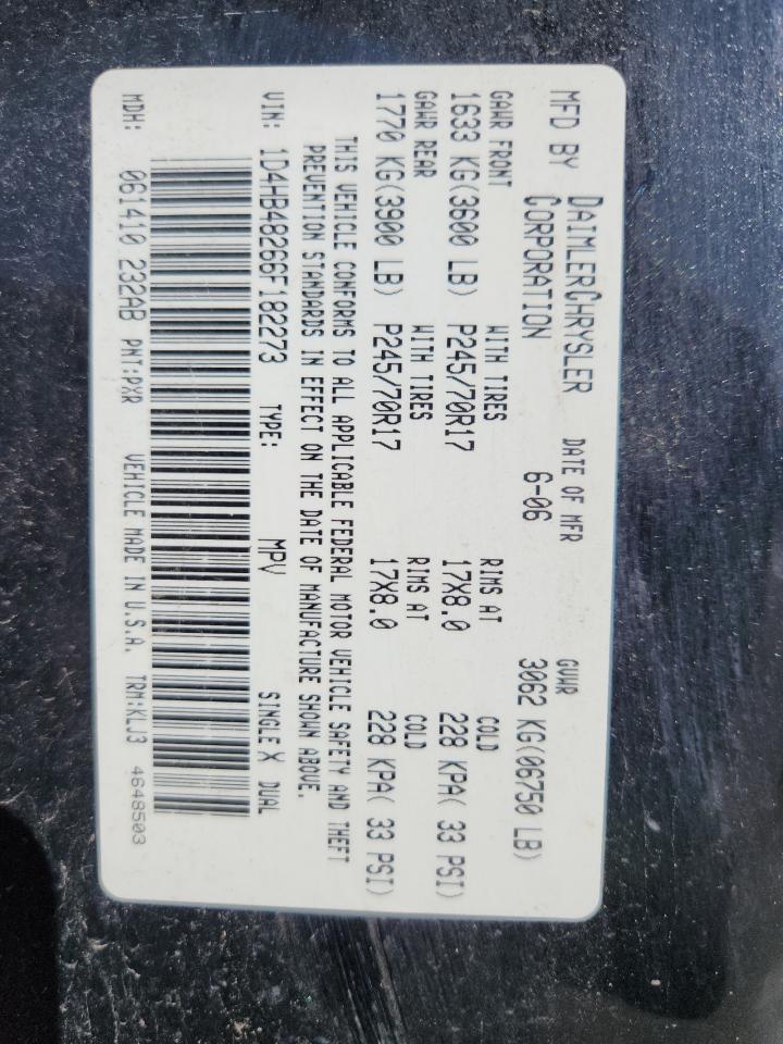 2006 Dodge Durango Slt VIN: 1D4HB48266F182273 Lot: 83999195