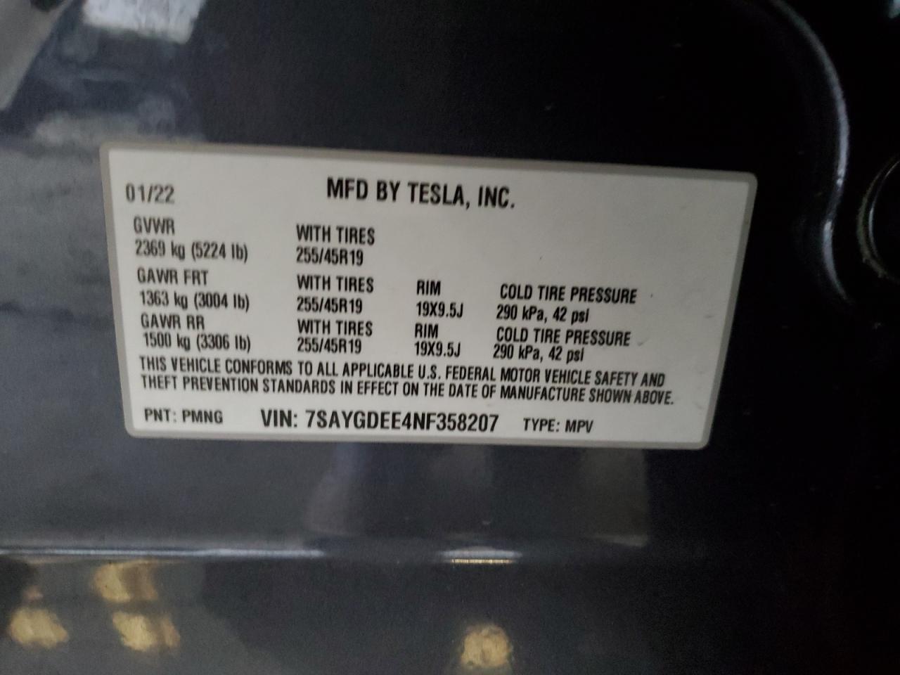 2022 Tesla Model Y VIN: 7SAYGDEE4NF358207 Lot: 71614495