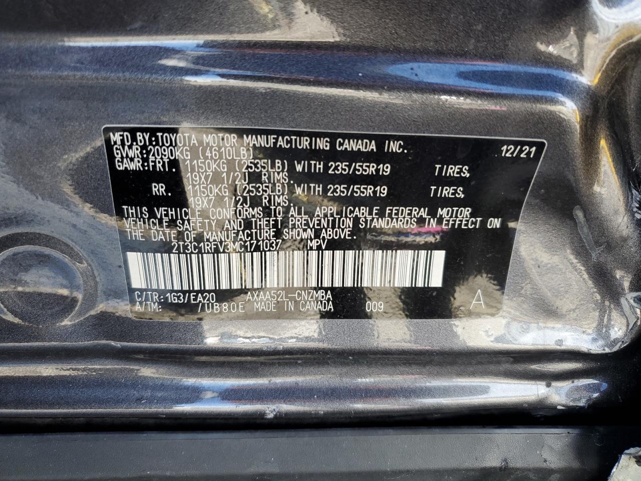 2021 Toyota Rav4 Xle Premium VIN: 2T3C1RFV3MC171037 Lot: 80519775