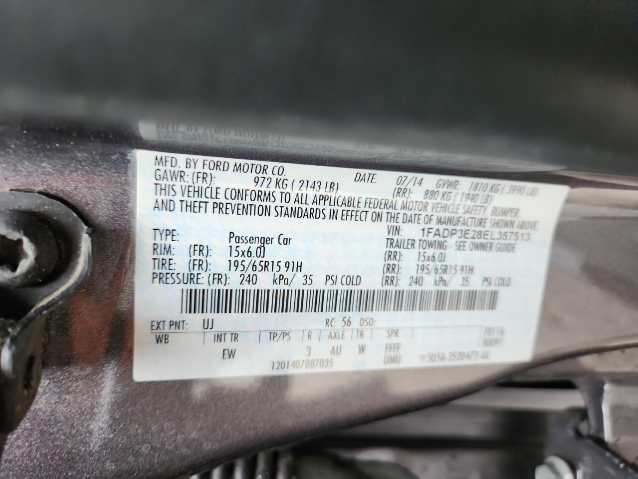 2014 Ford Focus S VIN: 1FADP3E28EL357513 Lot: 82089315