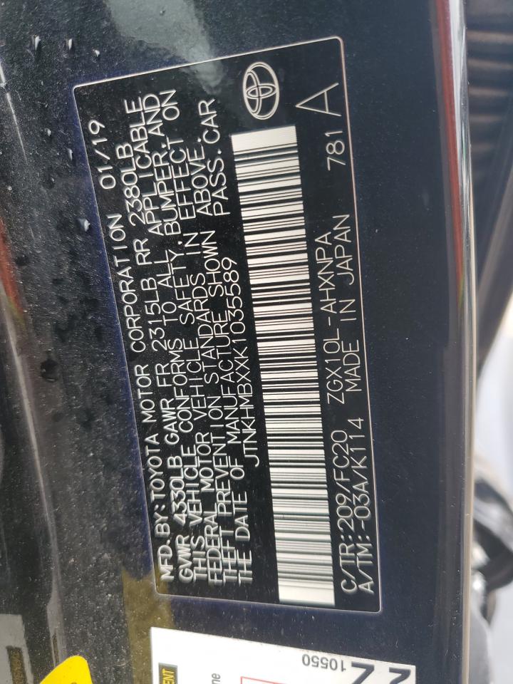 2019 Toyota C-Hr Xle VIN: JTNKHMBXXK1035589 Lot: 82112545