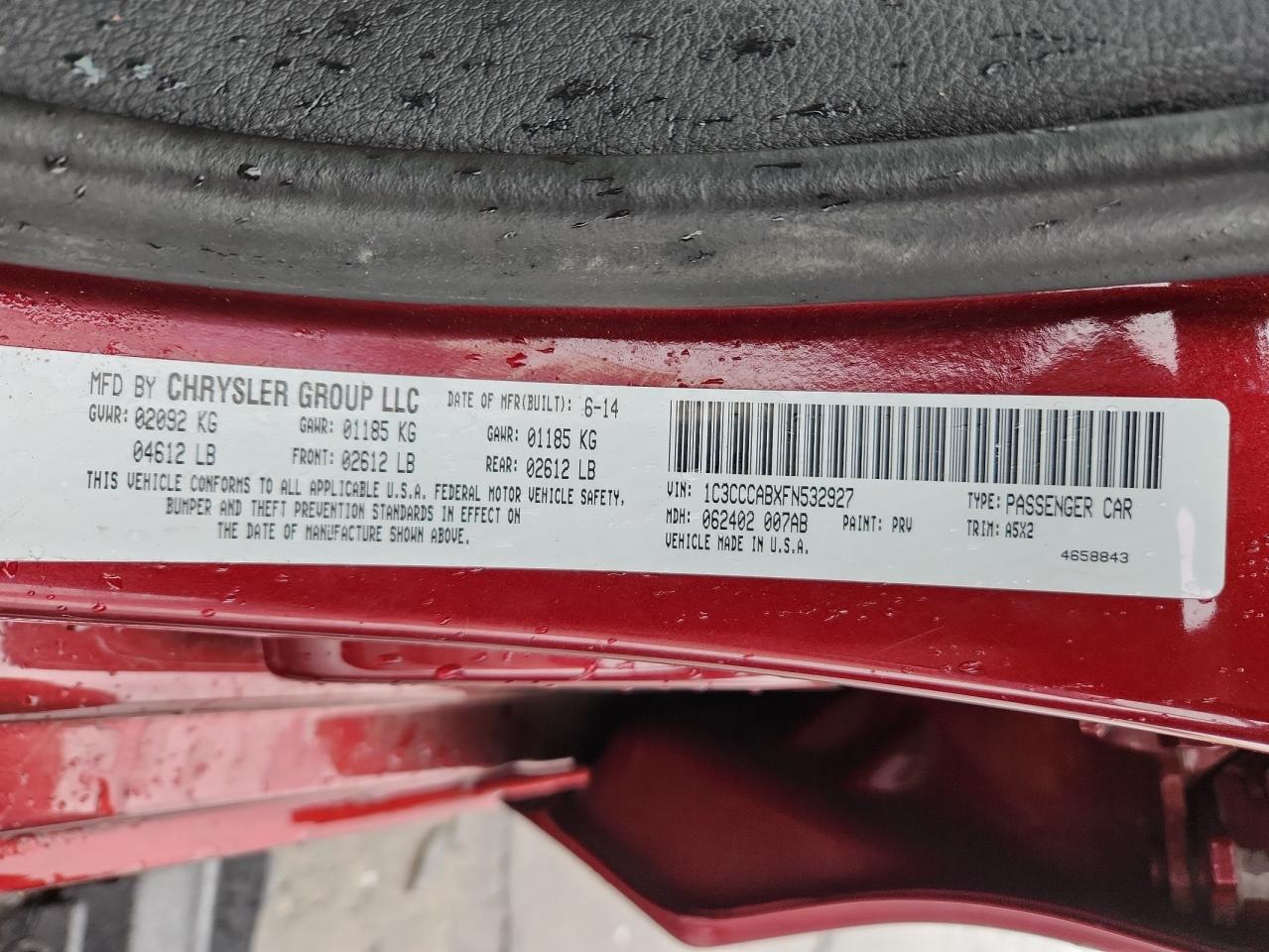 2015 Chrysler 200 Limited VIN: 1C3CCCABXFN532927 Lot: 83806825