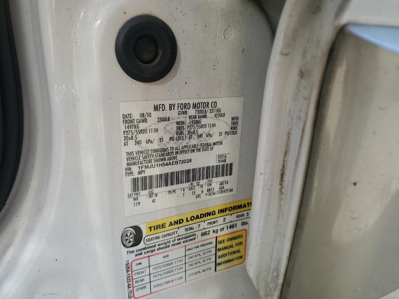 2010 Ford Expedition Eddie Bauer VIN: 1FMJU1H54AEB72028 Lot: 84581415