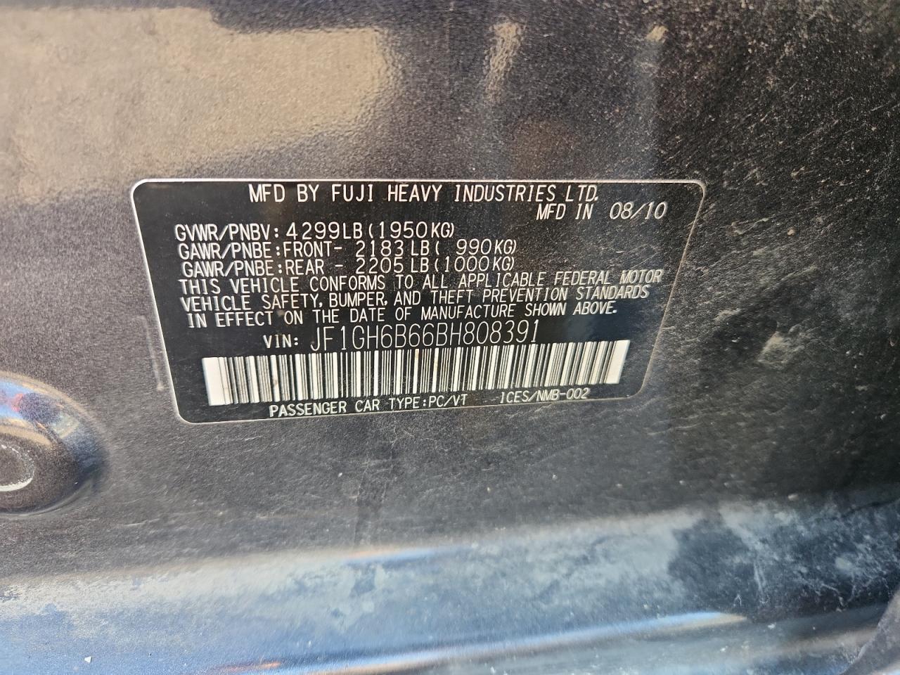 2011 Subaru Impreza 2.5I Premium VIN: JF1GH6B66BH808391 Lot: 81738345