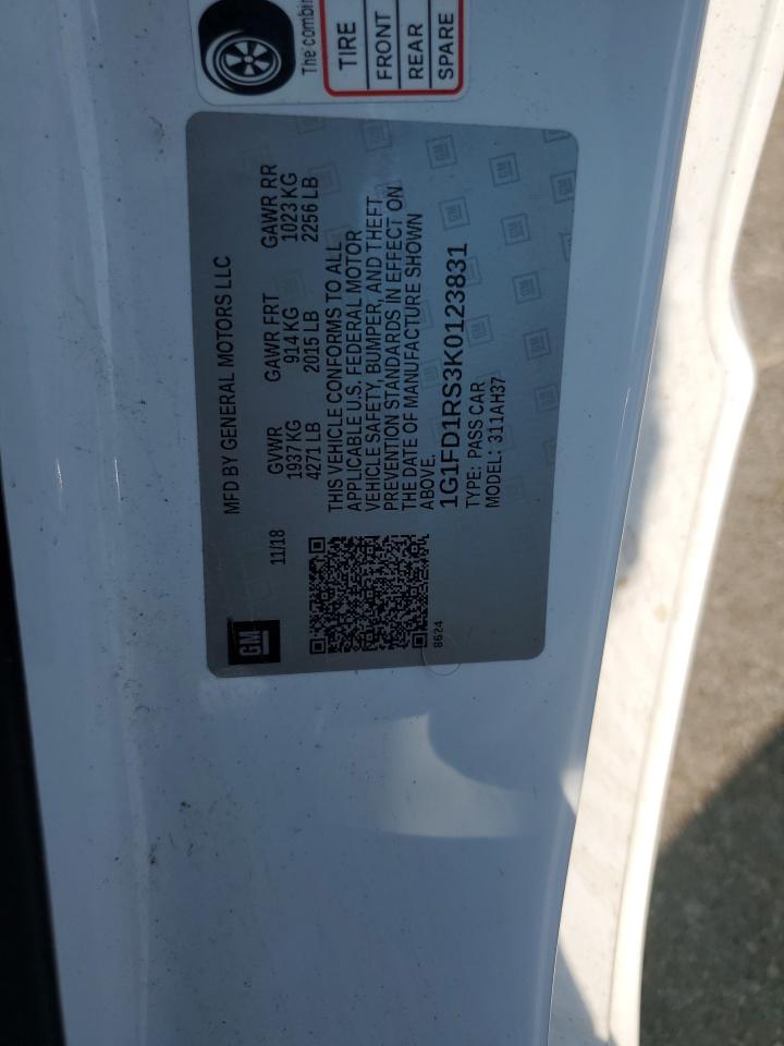 2019 Chevrolet Camaro Lt VIN: 1G1FD1RS3K0123831 Lot: 71493185