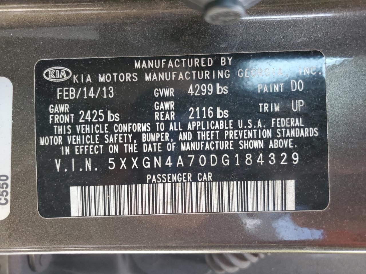 2013 Kia Optima Ex VIN: 5XXGN4A70DG184329 Lot: 83808835