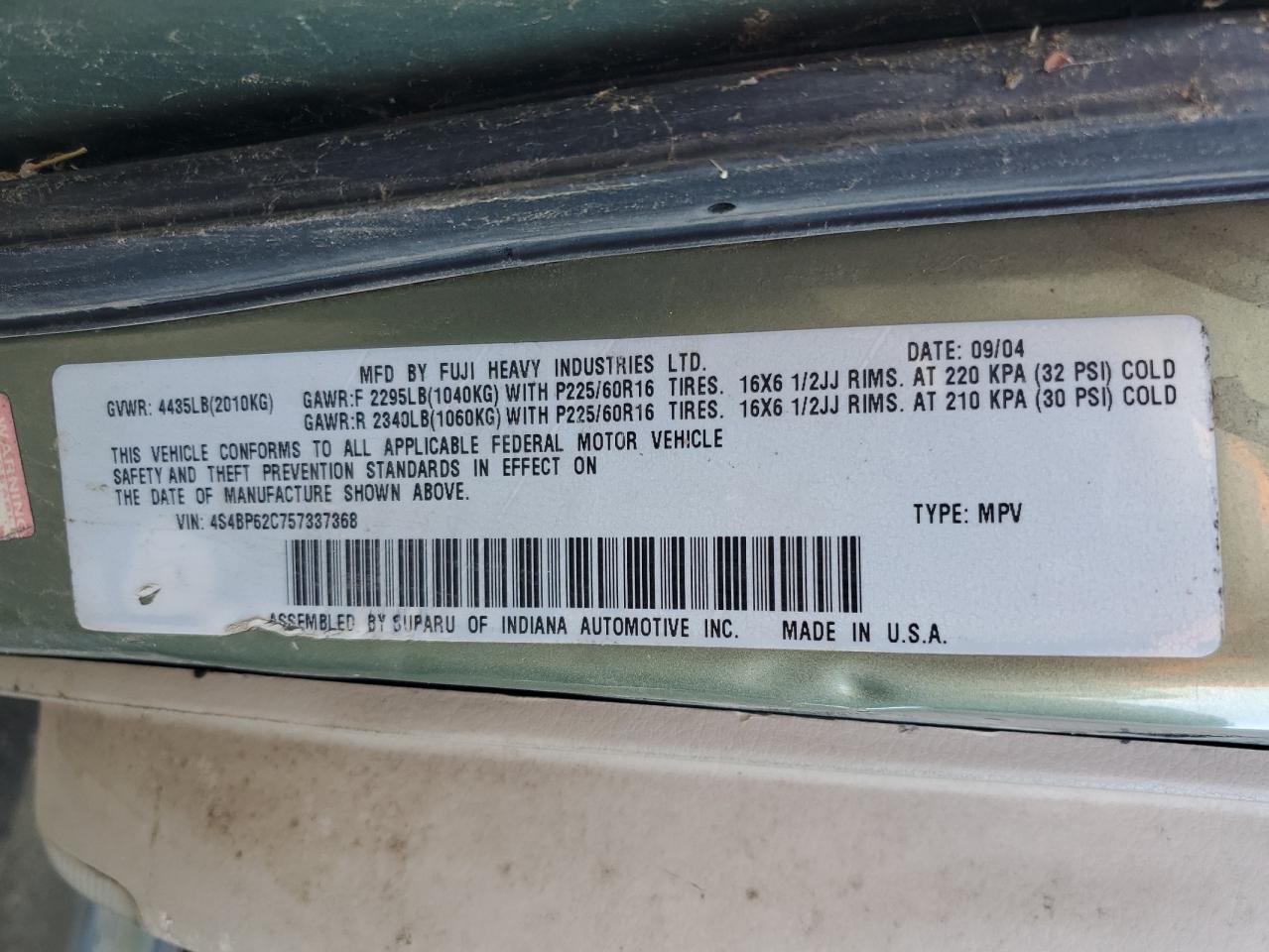 2005 Subaru Legacy Outback 2.5I Limited VIN: 4S4BP62C757337368 Lot: 83768035