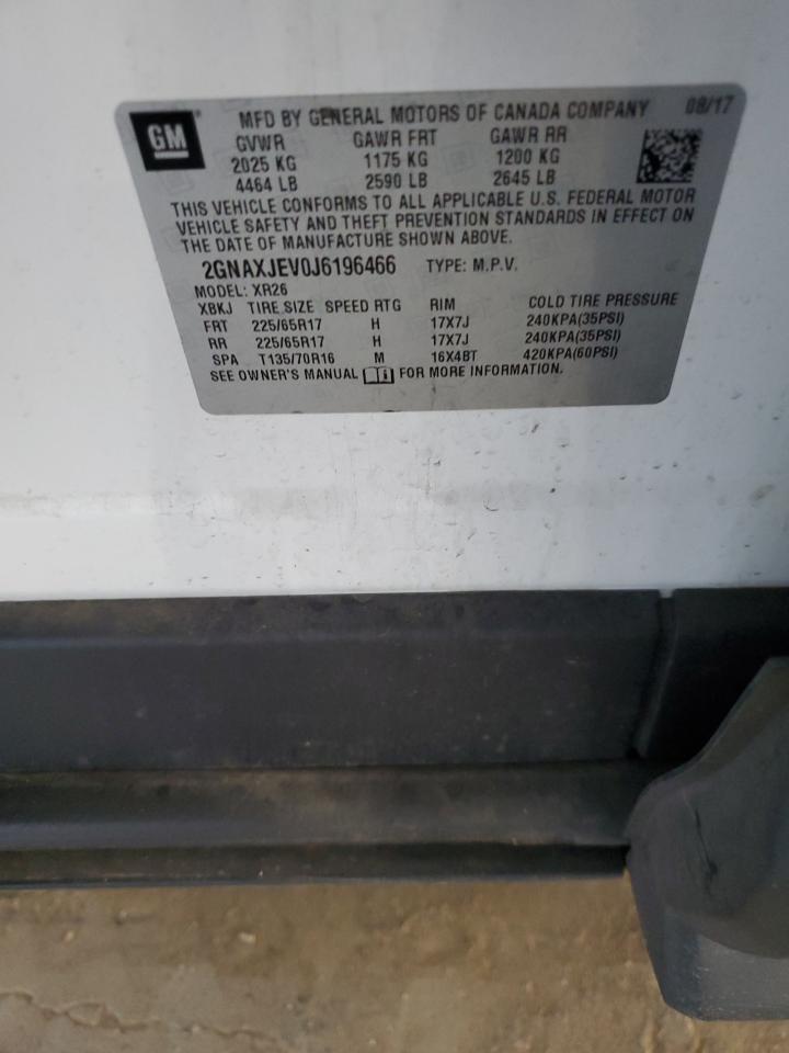 2018 Chevrolet Equinox Lt VIN: 2GNAXJEV0J6196466 Lot: 70665025