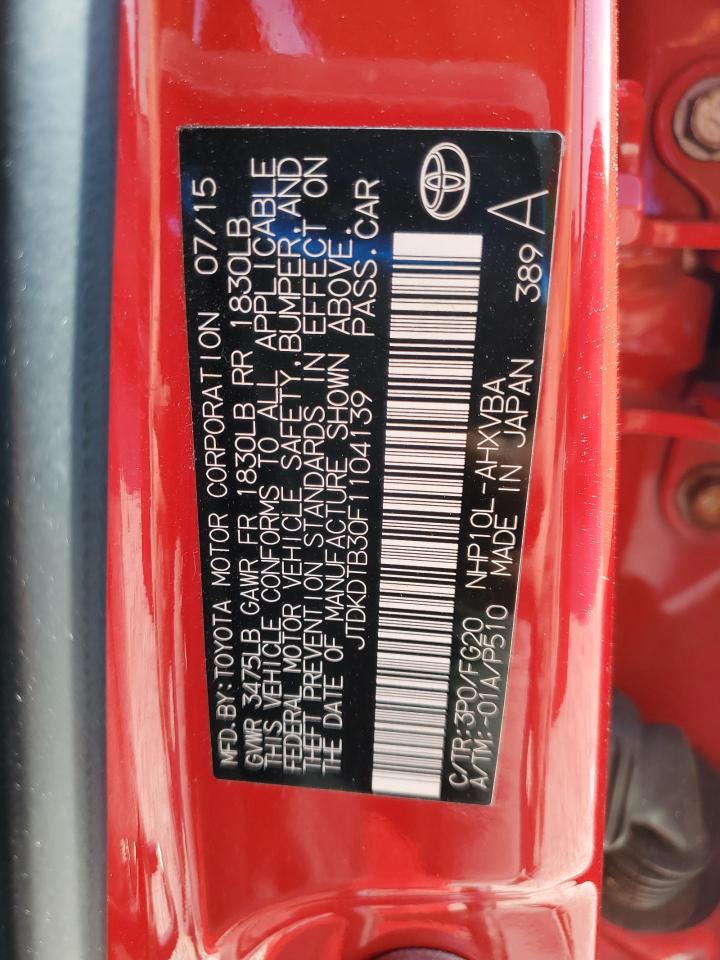 2015 Toyota Prius C VIN: JTDKDTB30F1104139 Lot: 70825795