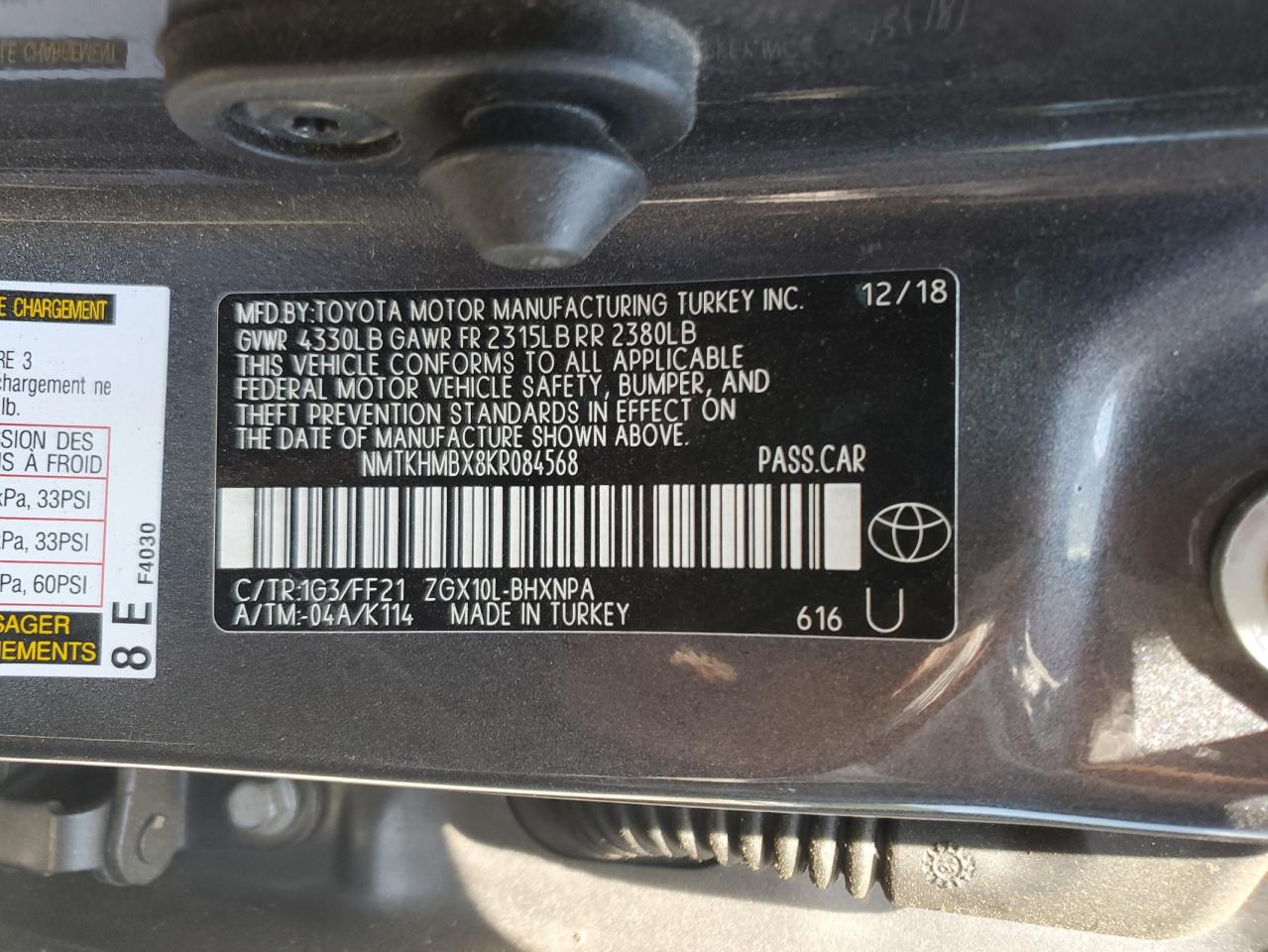 2019 Toyota C-Hr Xle VIN: NMTKHMBX8KR084568 Lot: 80997005