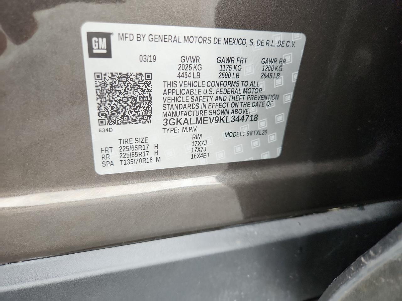 2019 GMC Terrain Sle VIN: 3GKALMEV9KL344718 Lot: 81544065