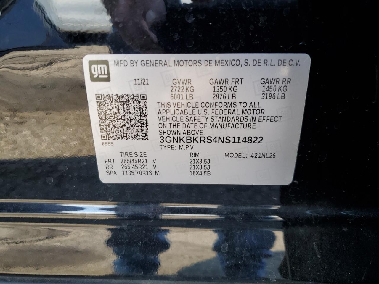 2022 Chevrolet Blazer Rs VIN: 3GNKBKRS4NS114822 Lot: 71258955