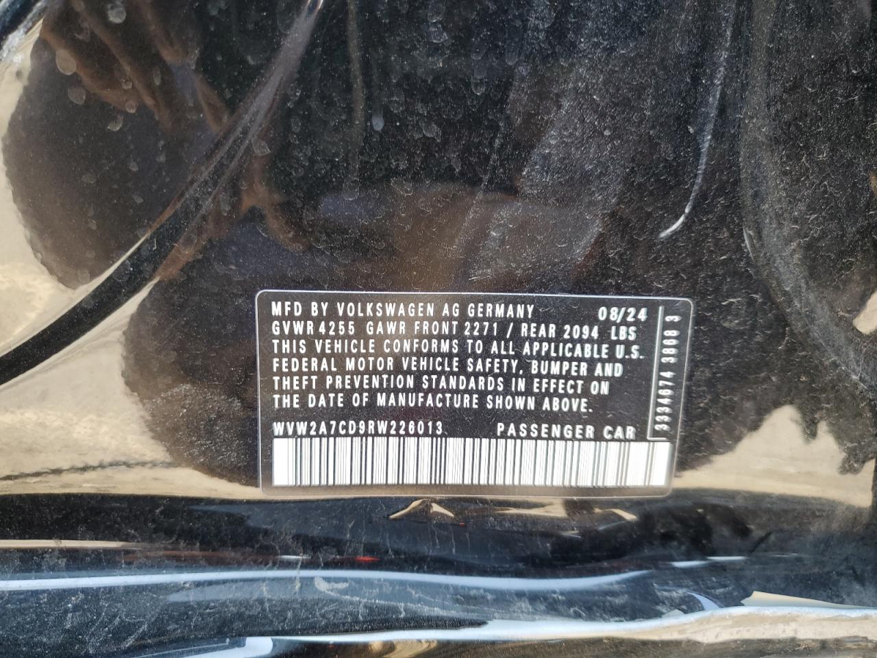 2024 Volkswagen Gti Se VIN: WVW2A7CD9RW226013 Lot: 71883755