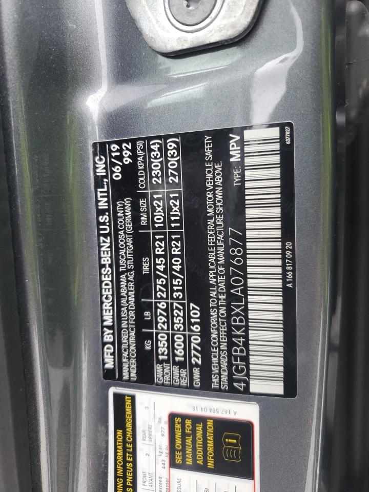 2020 Mercedes-Benz Gle 350 4Matic VIN: 4JGFB4KBXLA076877 Lot: 81726975