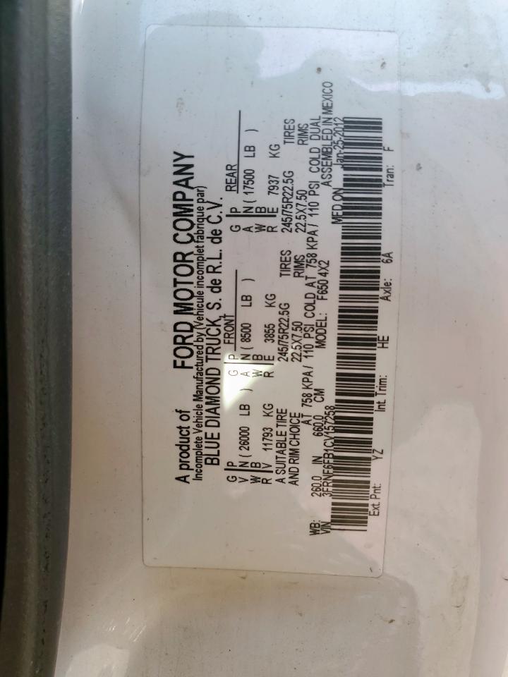 2012 Ford F650 Super Duty VIN: 3FRNF6FB1CV157258 Lot: 81577565