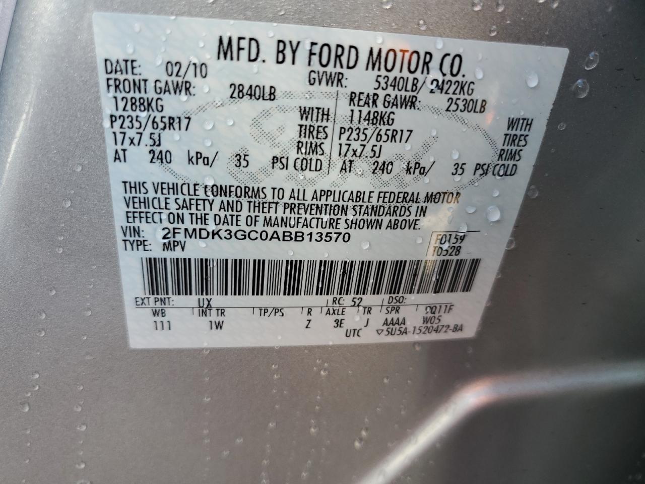 2010 Ford Edge Se VIN: 2FMDK3GC0ABB13570 Lot: 81788855