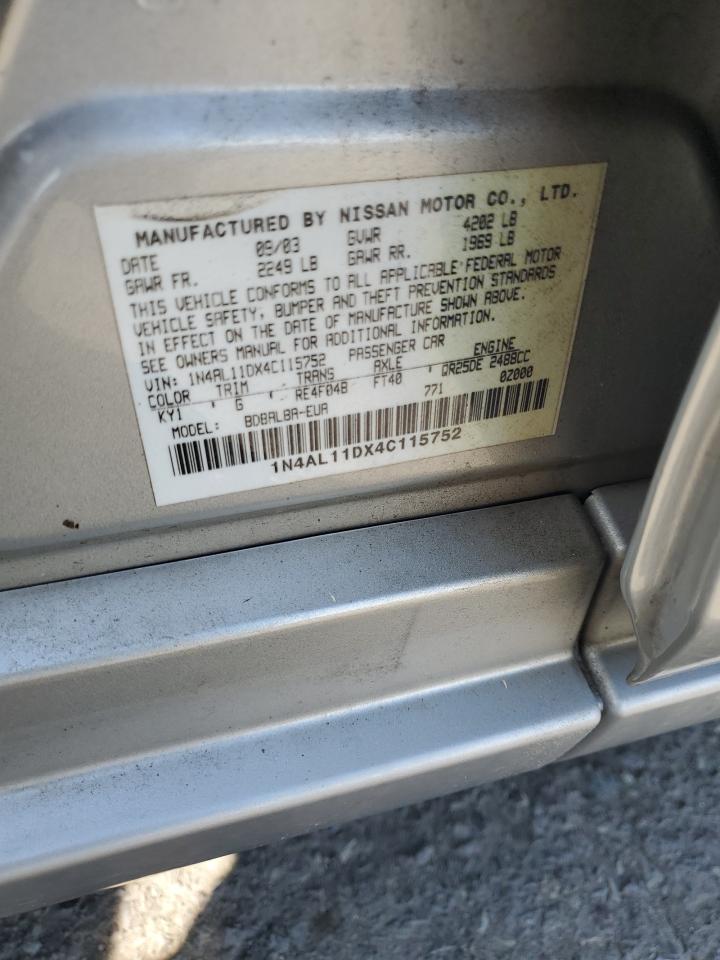 2004 Nissan Altima Base VIN: 1N4AL11DX4C115752 Lot: 70410265
