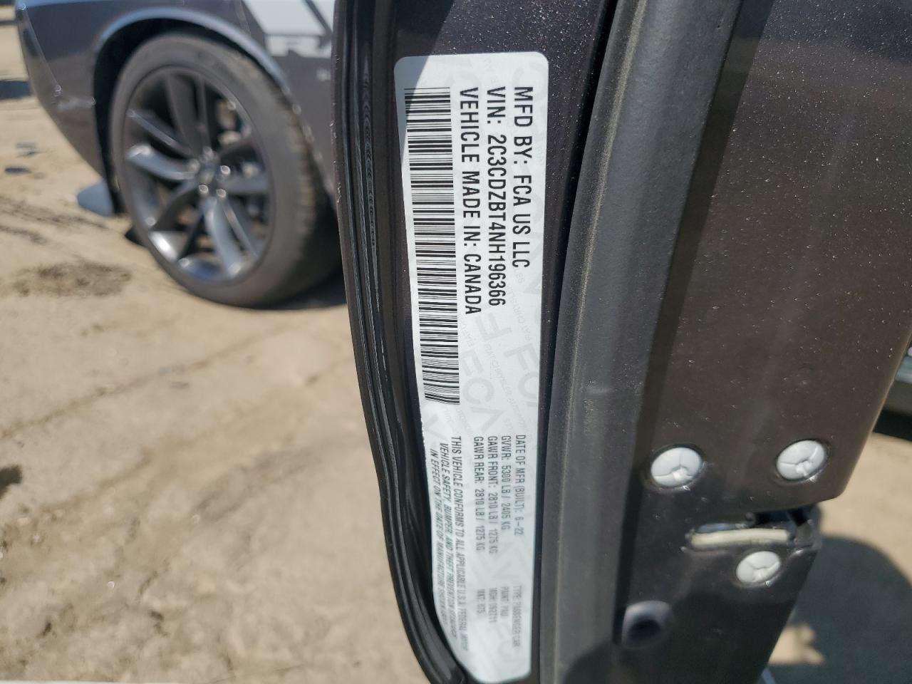 2022 Dodge Challenger R/T VIN: 2C3CDZBT4NH196366 Lot: 80303395