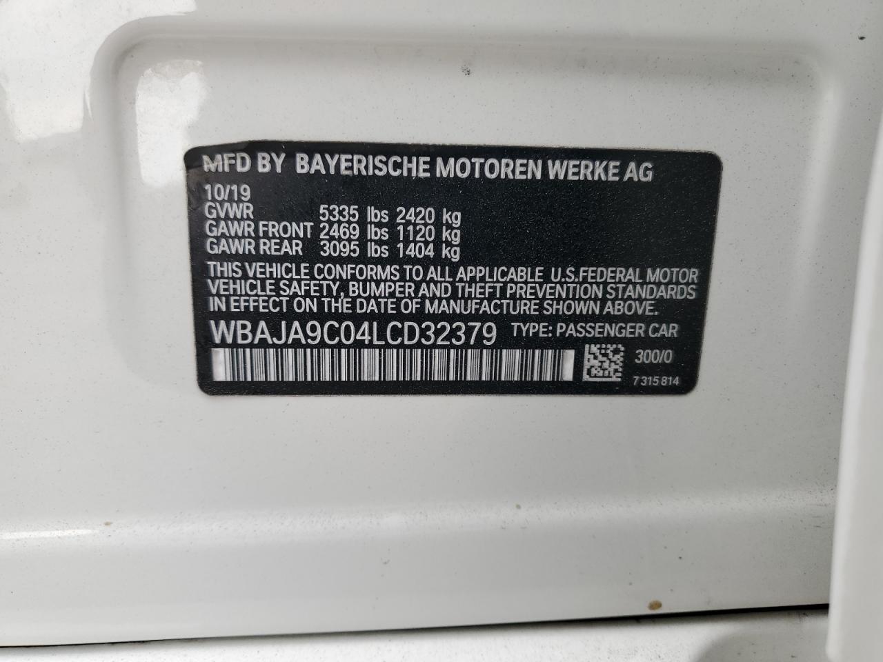 2020 BMW 530E VIN: WBAJA9C04LCD32379 Lot: 83948335
