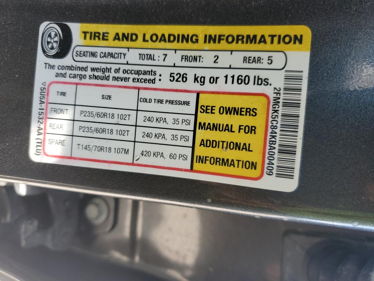 2019 Ford Flex Sel VIN: 2FMGK5C84KBA00409 Lot: 89636745