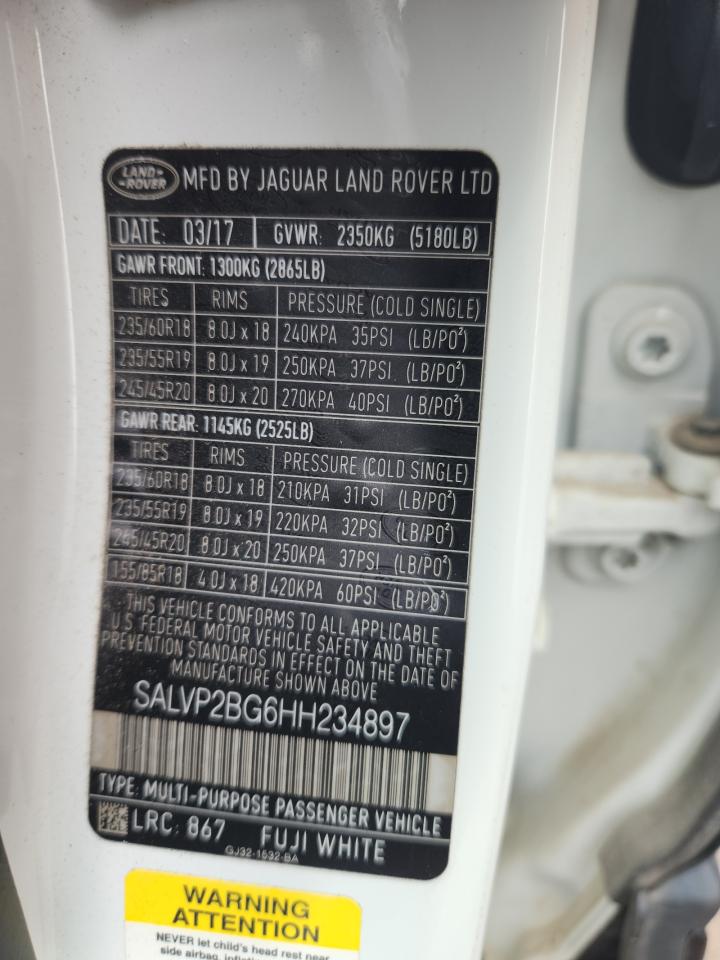 2017 Land Rover Range Rover Evoque Se VIN: SALVP2BG6HH234897 Lot: 80454425