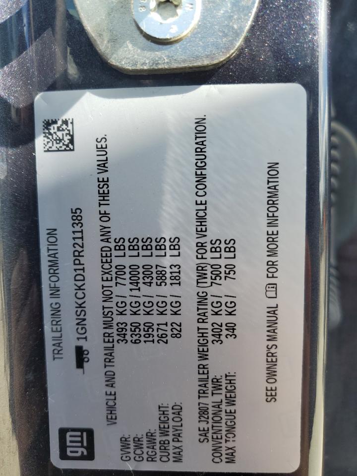 2023 Chevrolet Suburban K1500 Lt VIN: 1GNSKCKD1PR211385 Lot: 81749235