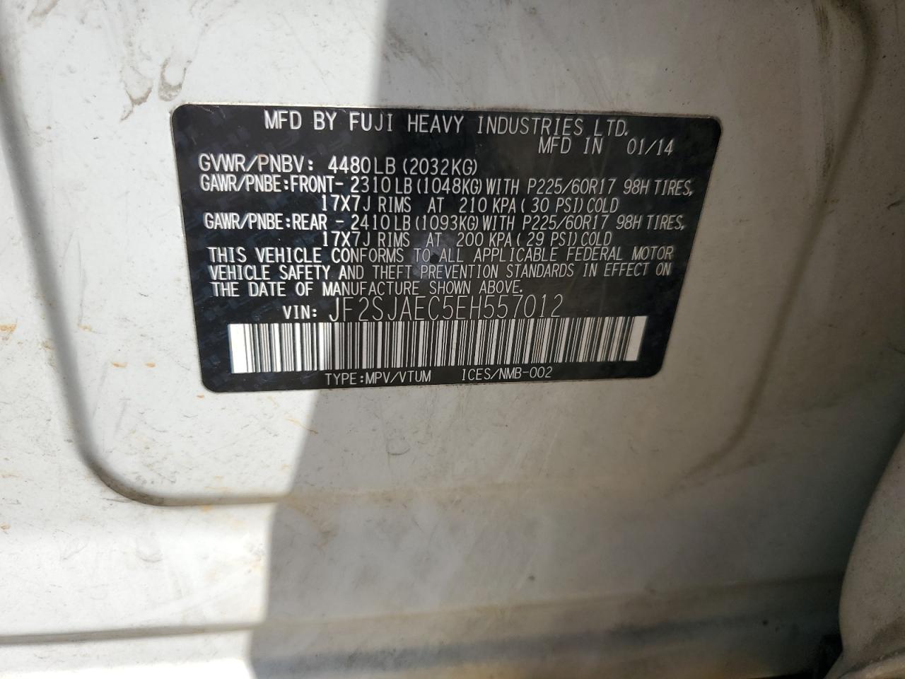 2014 Subaru Forester 2.5I Premium VIN: JF2SJAEC5EH557012 Lot: 81399285