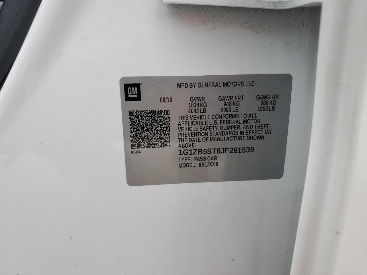 2018 Chevrolet Malibu Ls VIN: 1G1ZB5ST6JF281539 Lot: 80164255