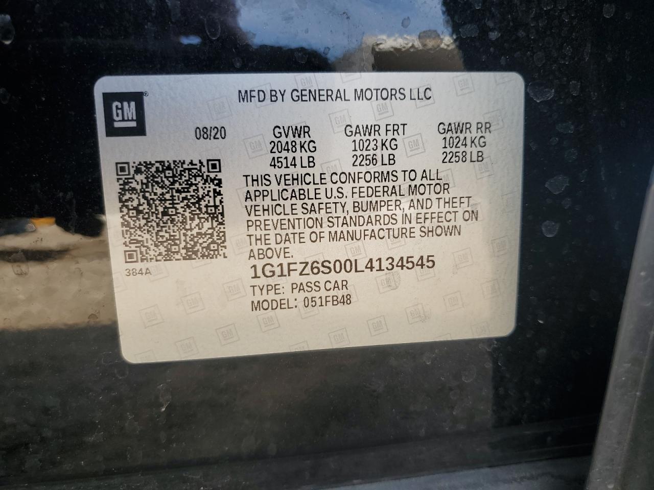 2020 Chevrolet Bolt Ev Premier VIN: 1G1FZ6S00L4134545 Lot: 80159695