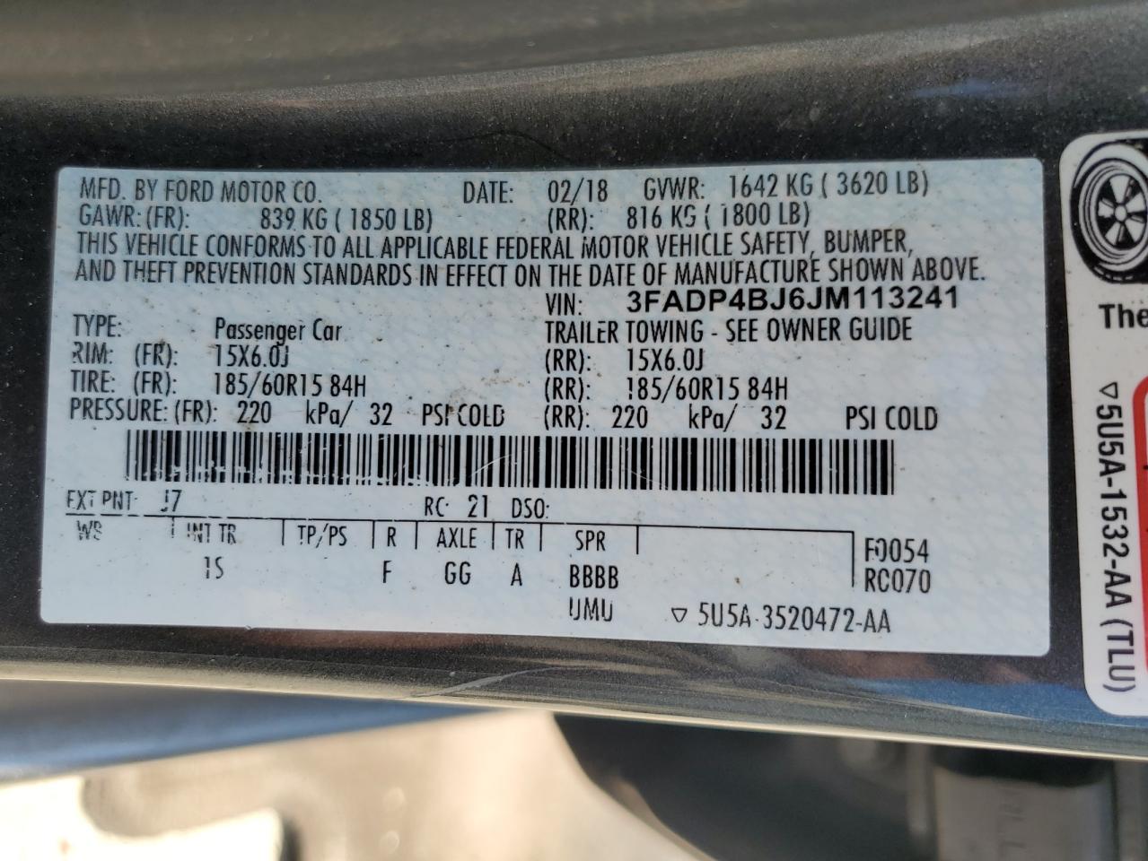 2018 Ford Fiesta Se VIN: 3FADP4BJ6JM113241 Lot: 81657765