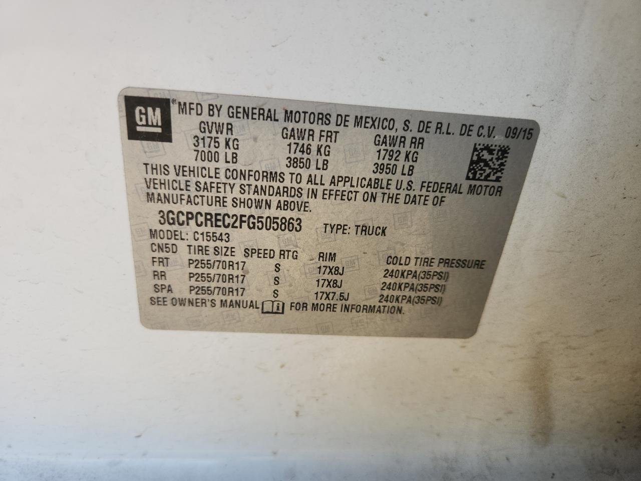 2015 Chevrolet Silverado C1500 Lt VIN: 3GCPCREC2FG505863 Lot: 81430465