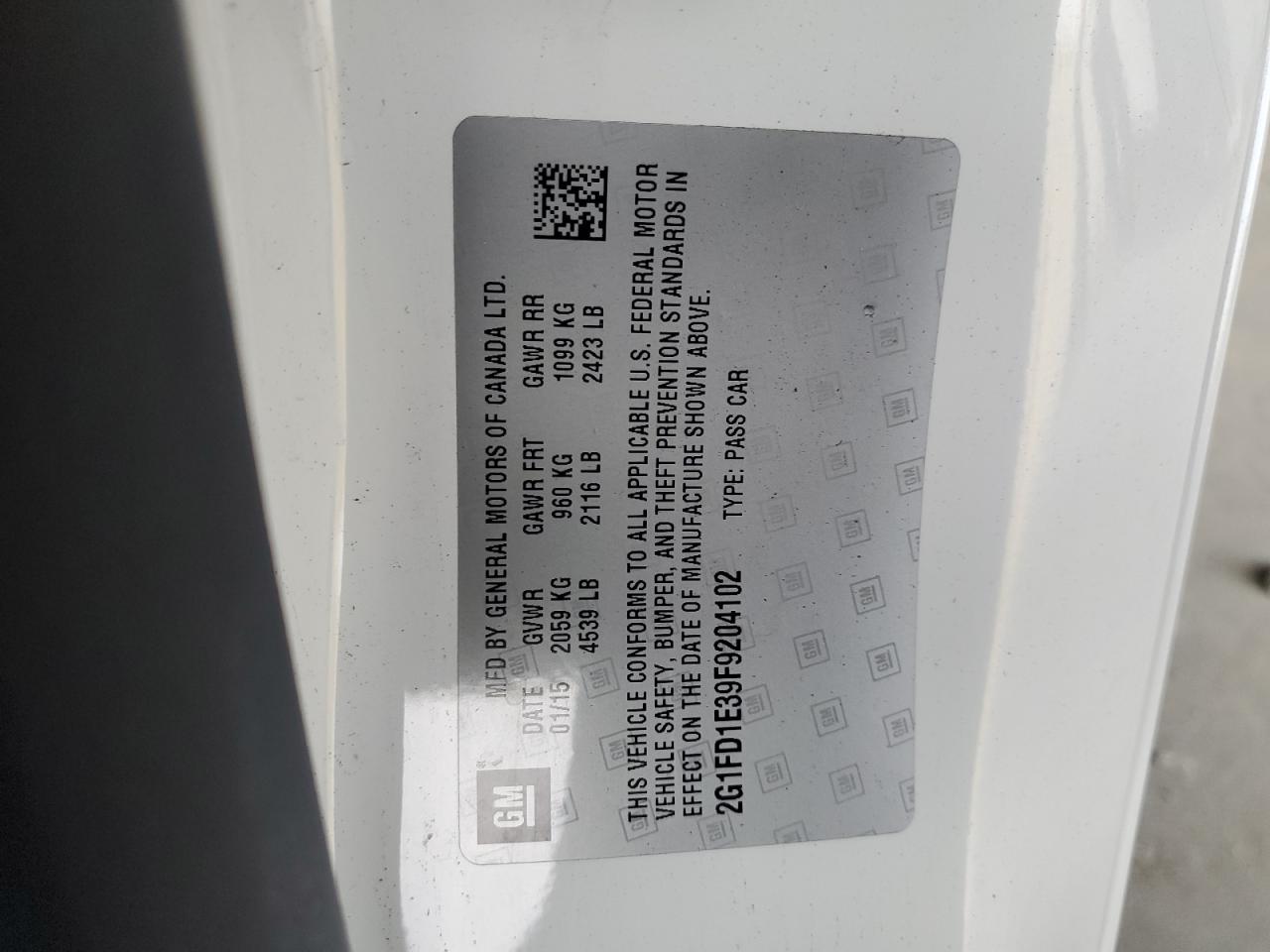 2015 Chevrolet Camaro Lt VIN: 2G1FD1E39F9204102 Lot: 81142725