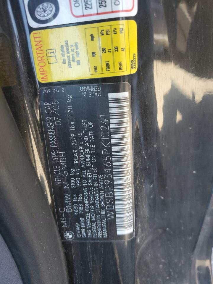 2005 BMW M3 VIN: WBSBR93465PK10241 Lot: 80082715