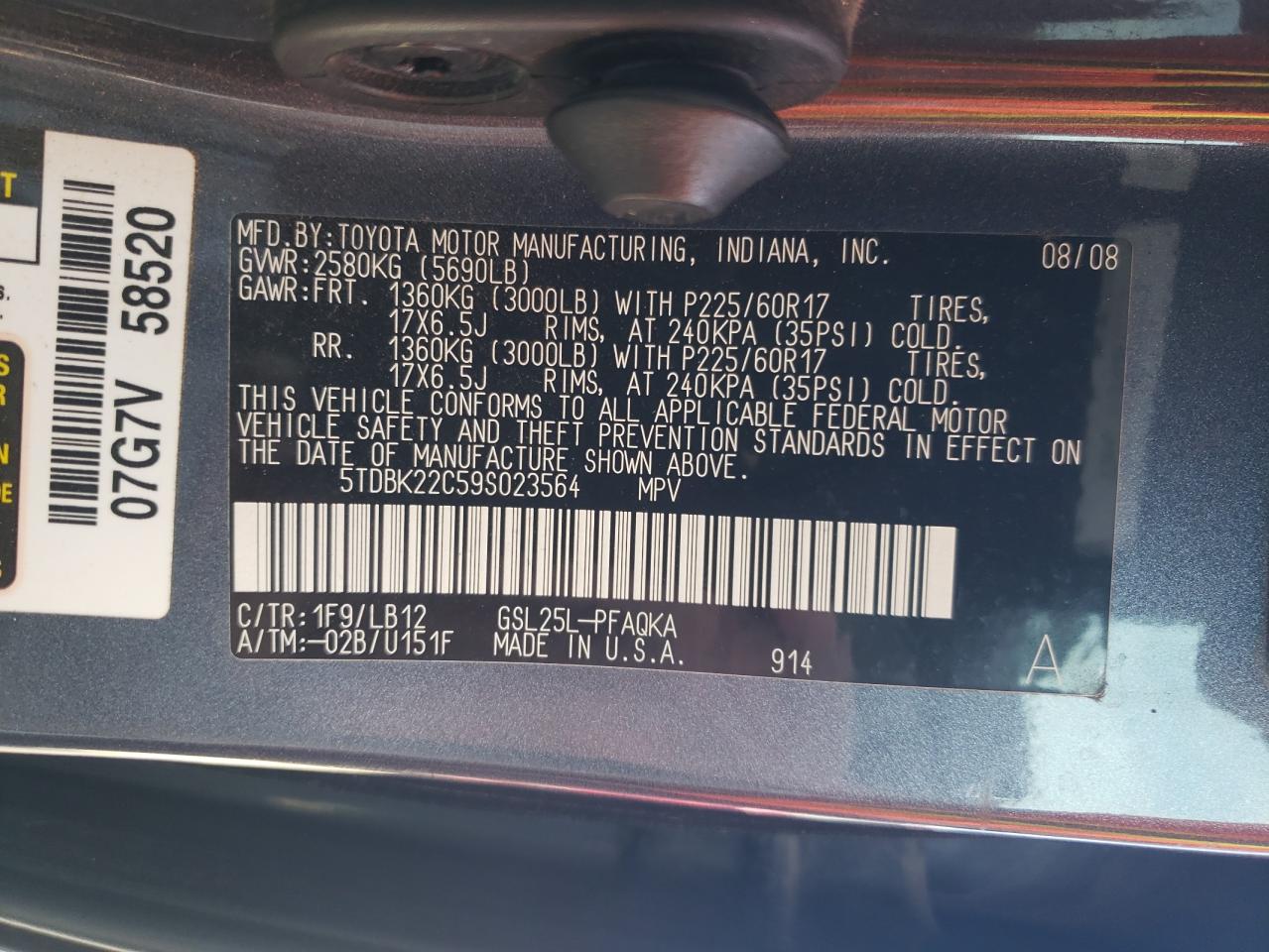 2009 Toyota Sienna Xle VIN: 5TDBK22C59S023564 Lot: 82105685