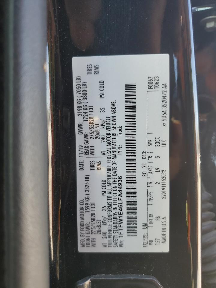 2020 Ford F150 Supercrew VIN: 1FTFW1E46LFA44936 Lot: 86150785