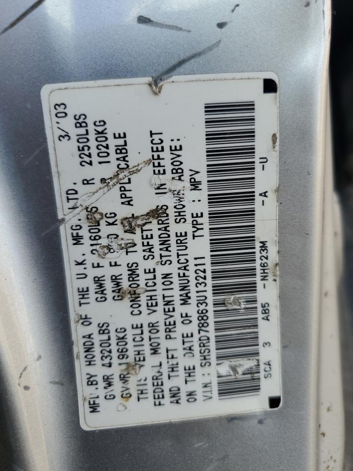 2003 Honda Cr-V Ex VIN: SHSRD78863U132211 Lot: 84020365