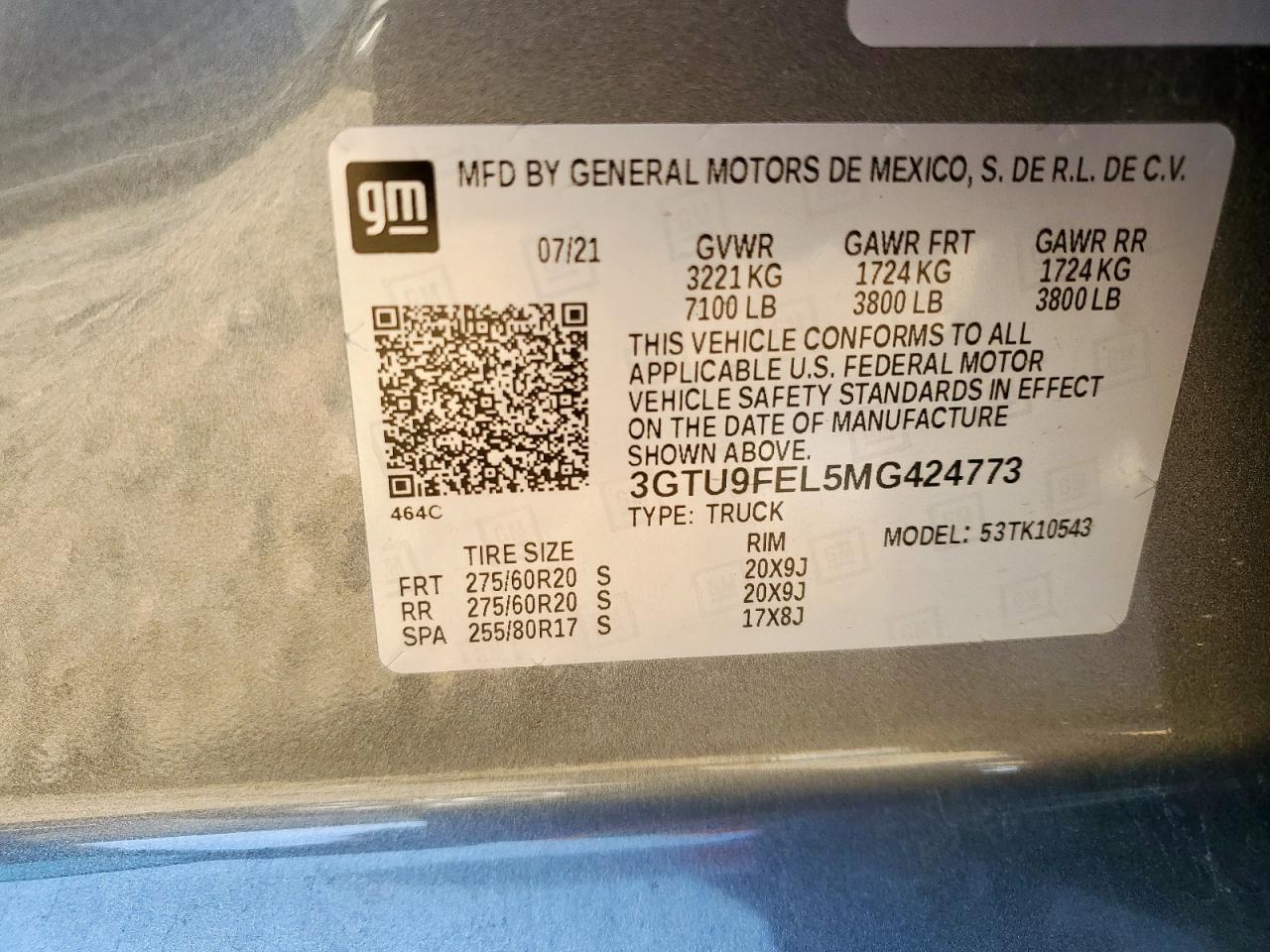 2021 GMC Sierra K1500 Denali VIN: 3GTU9FEL5MG424773 Lot: 80861325