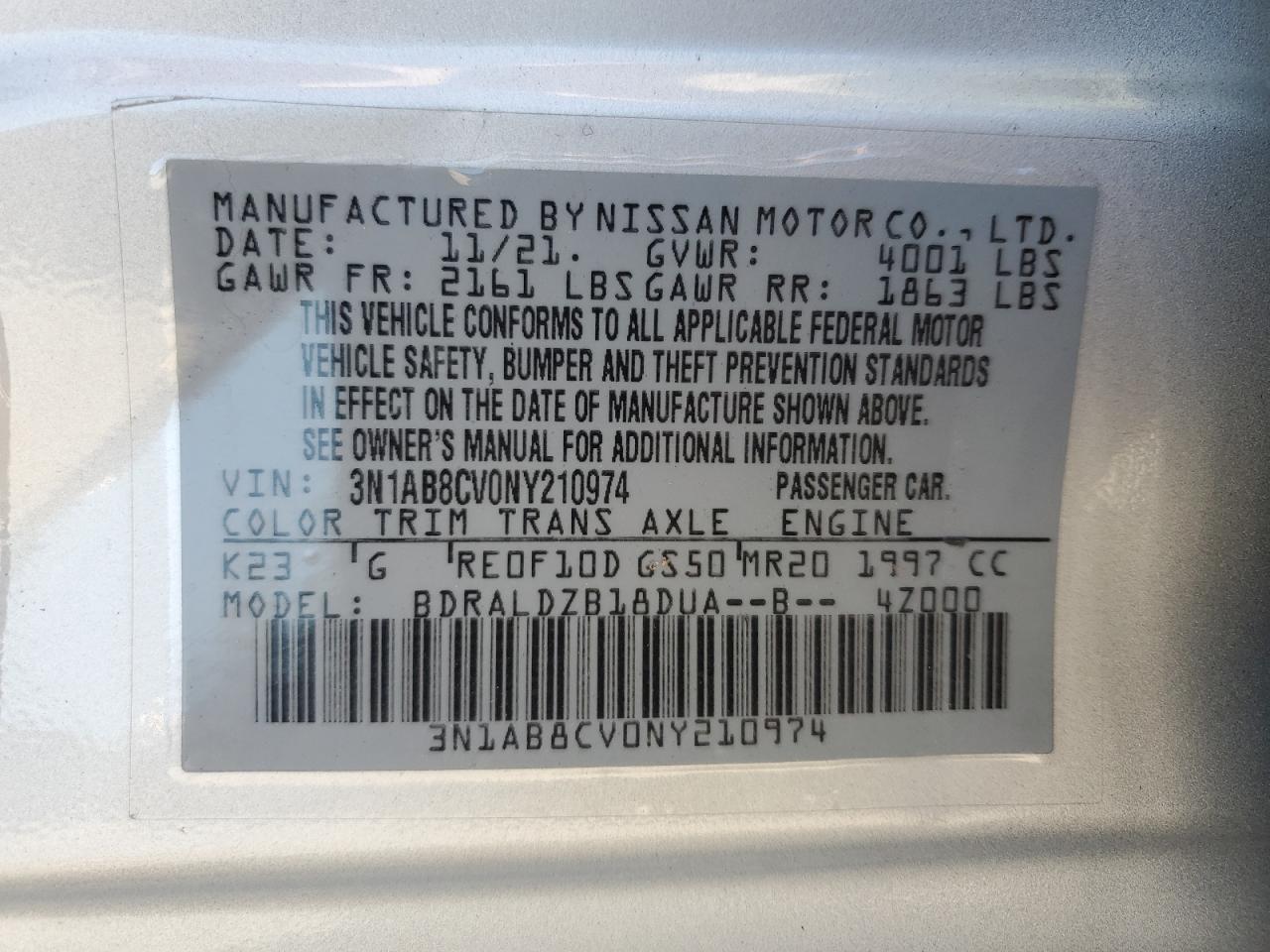 2022 Nissan Sentra Sv VIN: 3N1AB8CV0NY210974 Lot: 81870585
