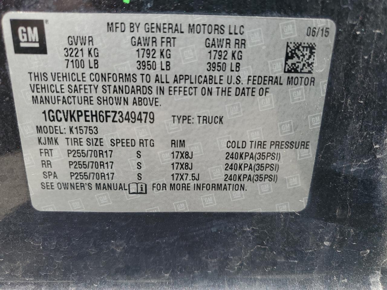 2015 Chevrolet Silverado K1500 VIN: 1GCVKPEH6FZ349479 Lot: 71917815