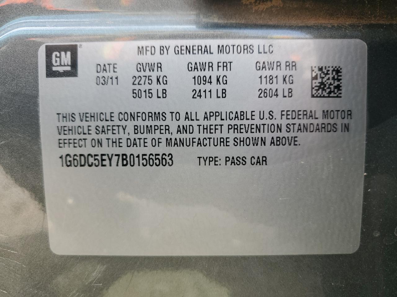 2011 Cadillac Cts VIN: 1G6DC5EY7B0156563 Lot: 71488765