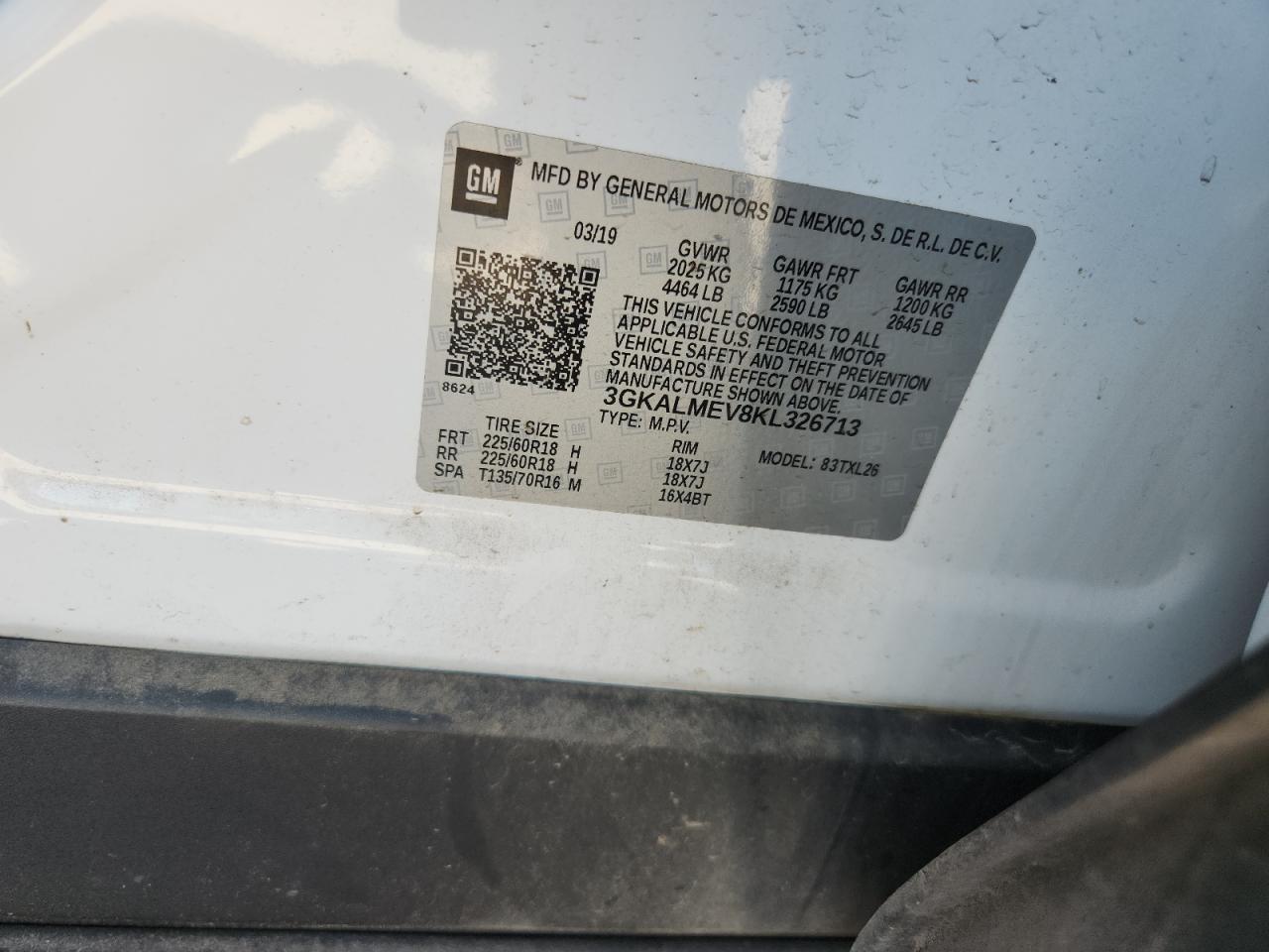 2019 GMC Terrain Sle VIN: 3GKALMEV8KL326713 Lot: 83954635