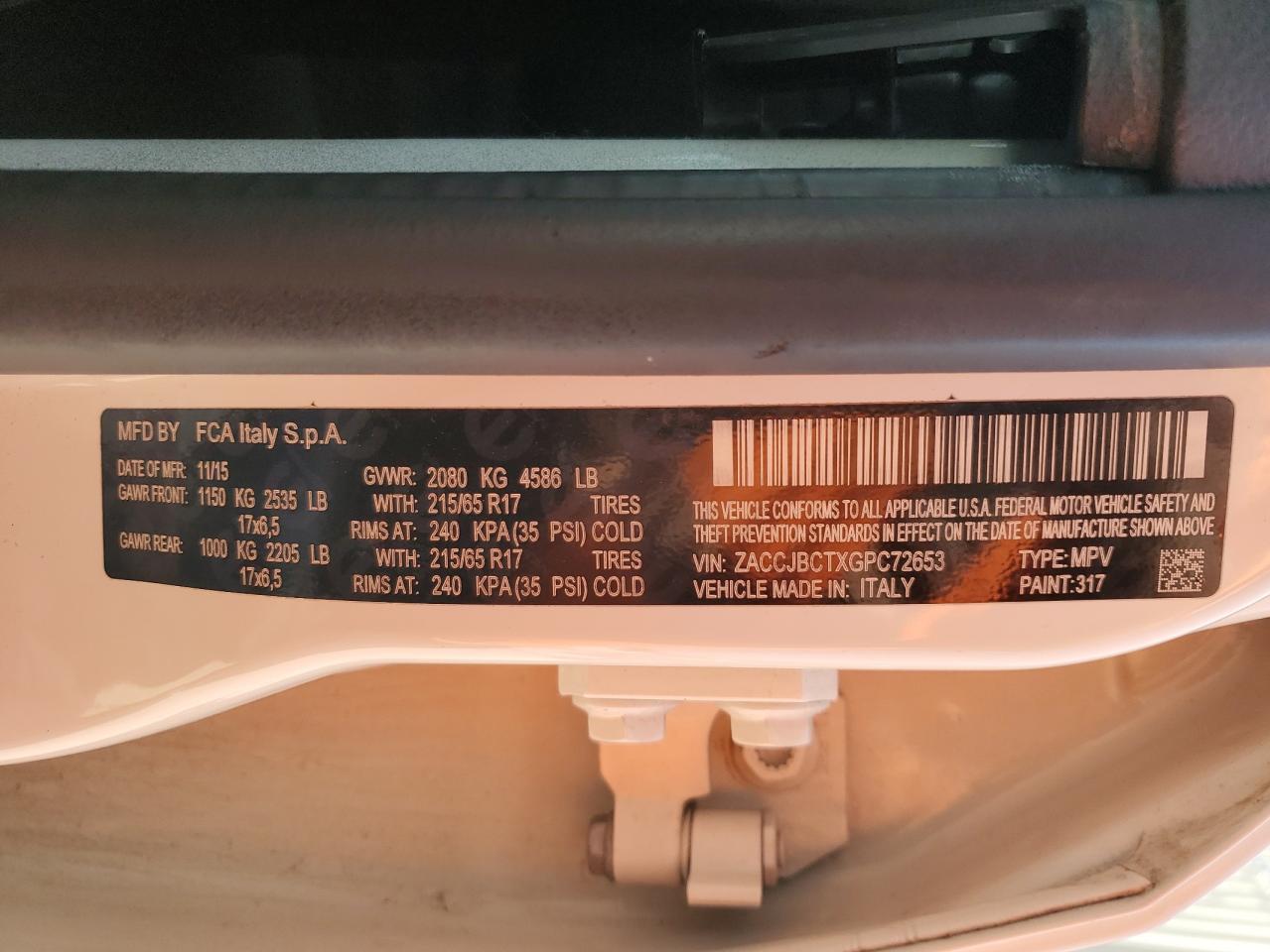 2016 Jeep Renegade Trailhawk VIN: ZACCJBCTXGPC72653 Lot: 71399005