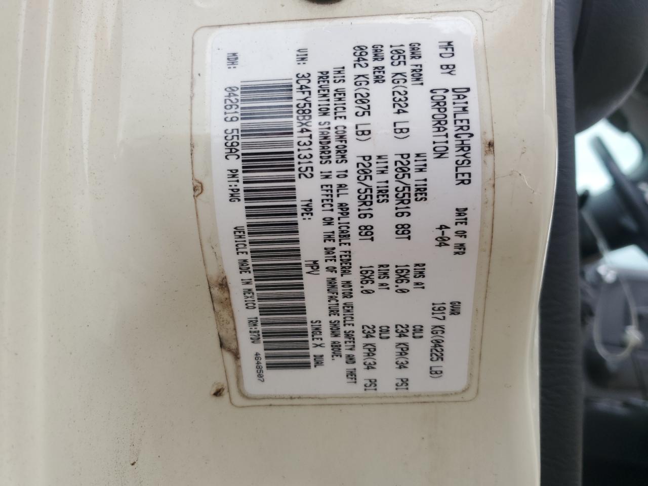 2004 Chrysler Pt Cruiser Touring VIN: 3C4FY58BX4T313152 Lot: 81978805