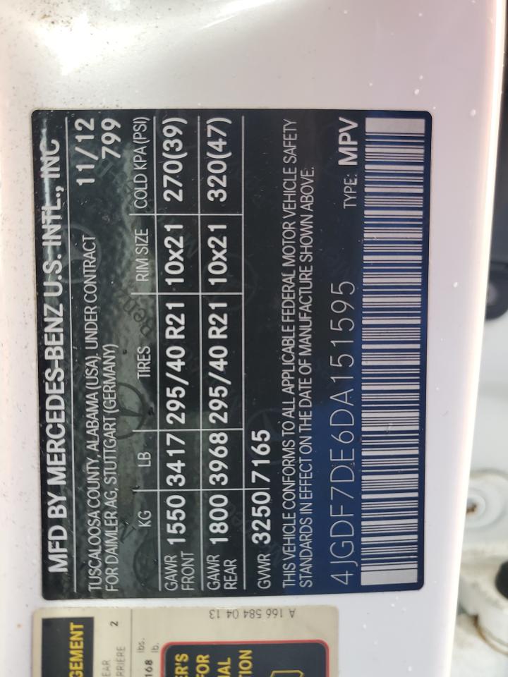 2013 Mercedes-Benz Gl 550 4Matic VIN: 4JGDF7DE6DA151595 Lot: 81212695