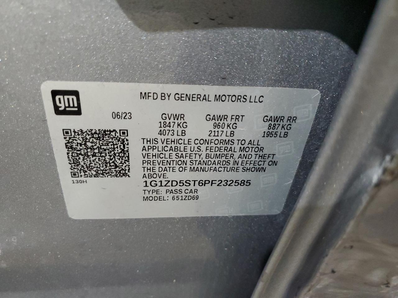 2023 Chevrolet Malibu Lt VIN: 1G1ZD5ST6PF232585 Lot: 83875895