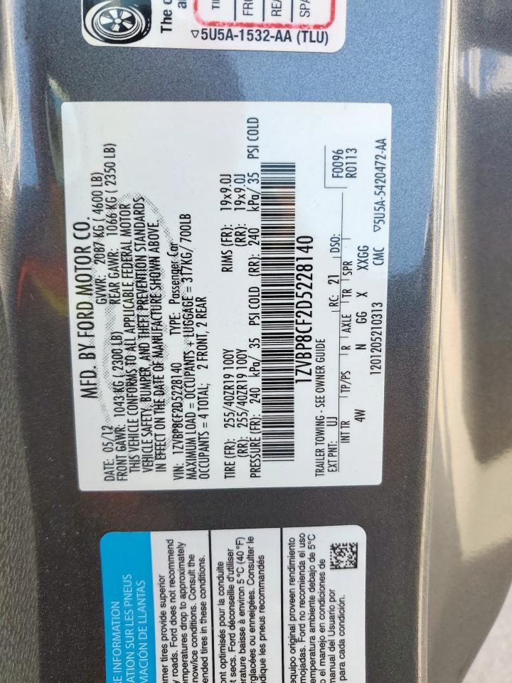 2013 Ford Mustang Gt VIN: 1ZVBP8CF2D5228140 Lot: 82122695