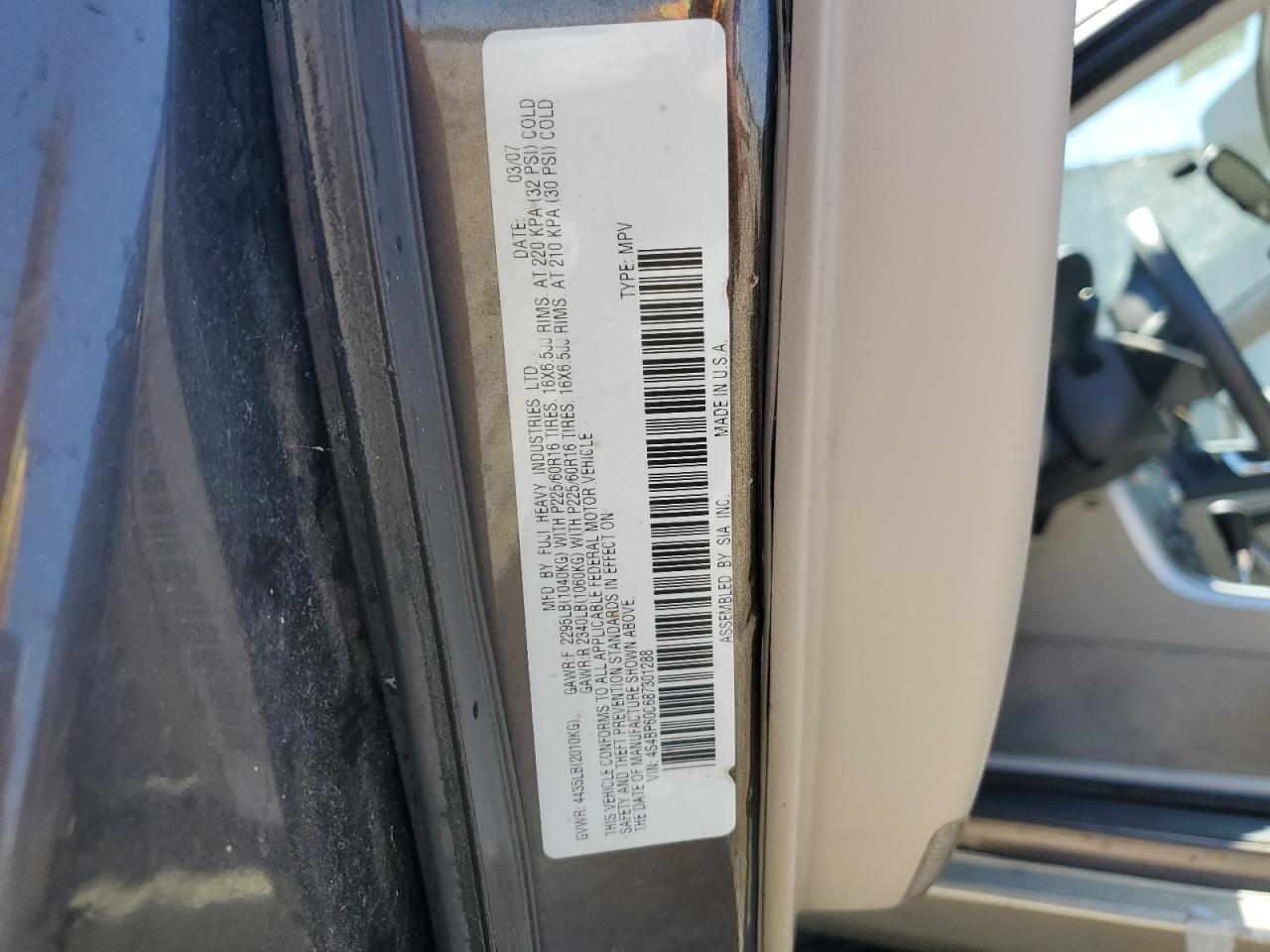 2008 Subaru Outback VIN: 4S4BP60C687301288 Lot: 71105505