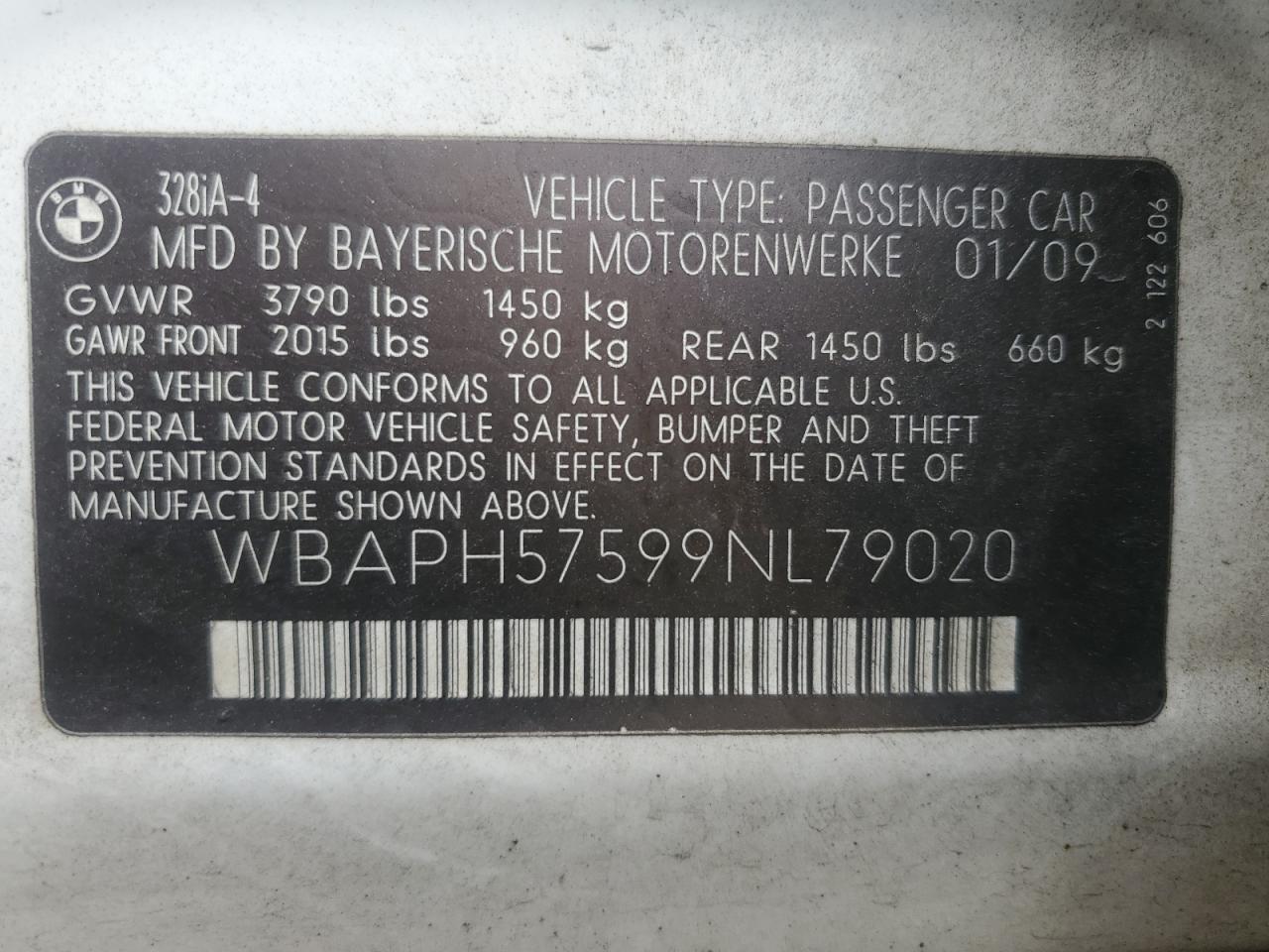 2009 BMW 328 I Sulev VIN: WBAPH57599NL79020 Lot: 71198215