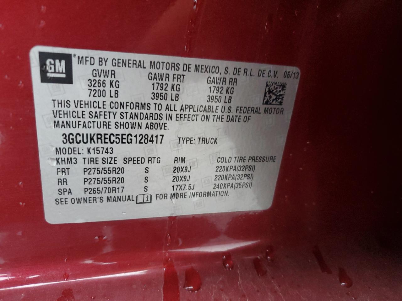 2014 Chevrolet Silverado K1500 Lt VIN: 3GCUKREC5EG128417 Lot: 84830235