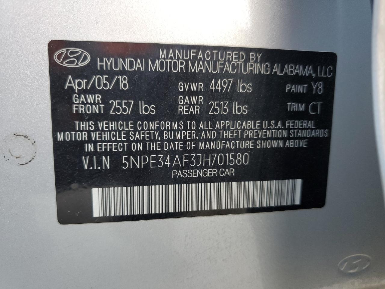 2018 Hyundai Sonata Sport VIN: 5NPE34AF3JH701580 Lot: 81461565